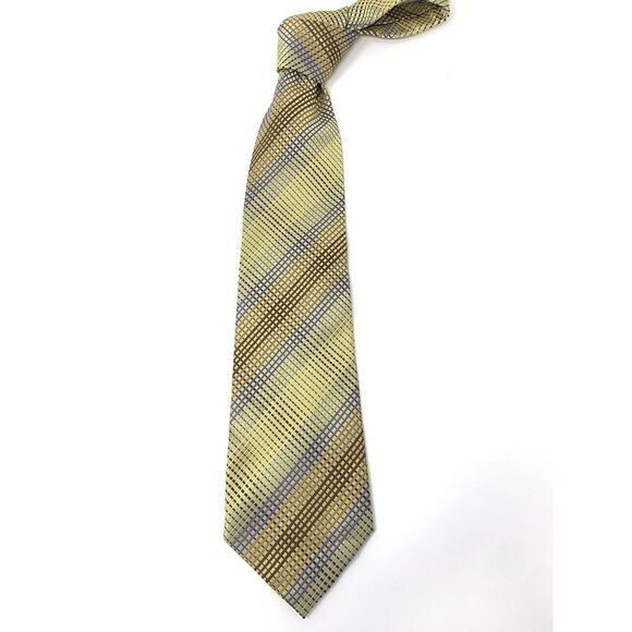 Alexander Julian Colours Gold, Tan &‎ Brown Geometric Men's Neck Tie L 58" W 4" - Picture 2 of 9
